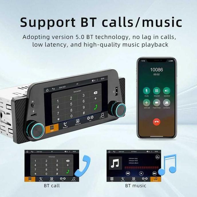 Head Unit Mobil 1 DIN MP5 Bluetooth Touch Screen 5 Inch