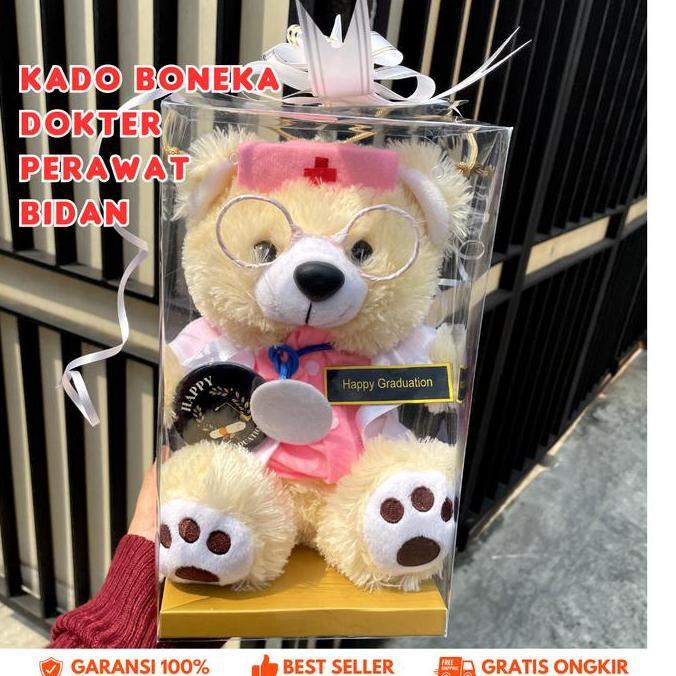 Kado Boneka Wisuda Dokter Bidan Perawat Hadiah Graduation Teddy Bear Box Mika Custom Nama Box Mika A
