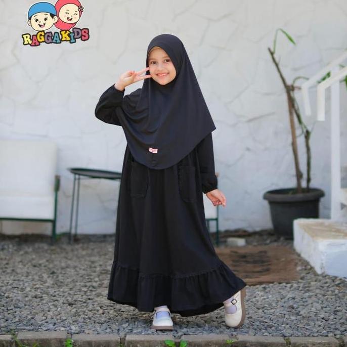 Raggakids Gamis Hitam Polos Bahan Kaos Rg 52 V2 usia 4-13 tahun Terlaris