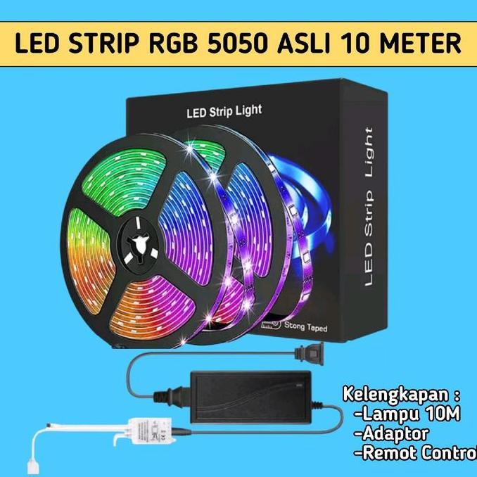 LAMPU LED STRIP RGB 5050 ASLI 10 METER(ADAPTOR+REMOT+MODUL)LAMPU HIAS PLAFON PREMIUM