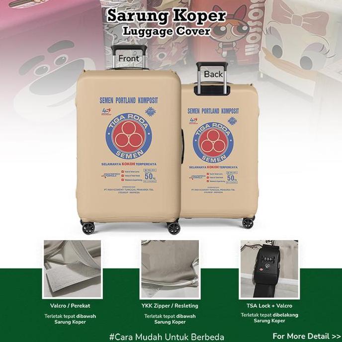 BEBAS ONGKIR - Indocement Karung Semen Tiga Roda PCC - Sarung Koper Luggage Cover dengan Perekat Val