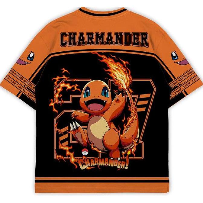 (Gratis Lanyard, Stiker) BIGBOSS Baju Jersey Anime Pokemon Unisex Oversize Boxy 124 Charmander CO