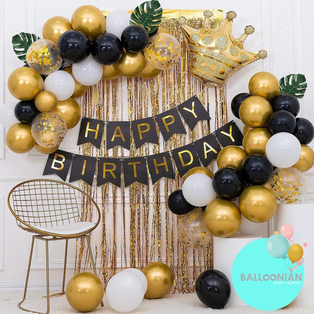 KING B GOLD CHAIN DEKORASI SET/DEKORASI ULANG TAHUN/BALON ULANG TAHUN/PAKET DEKORASI ULANG TAHUN DEW