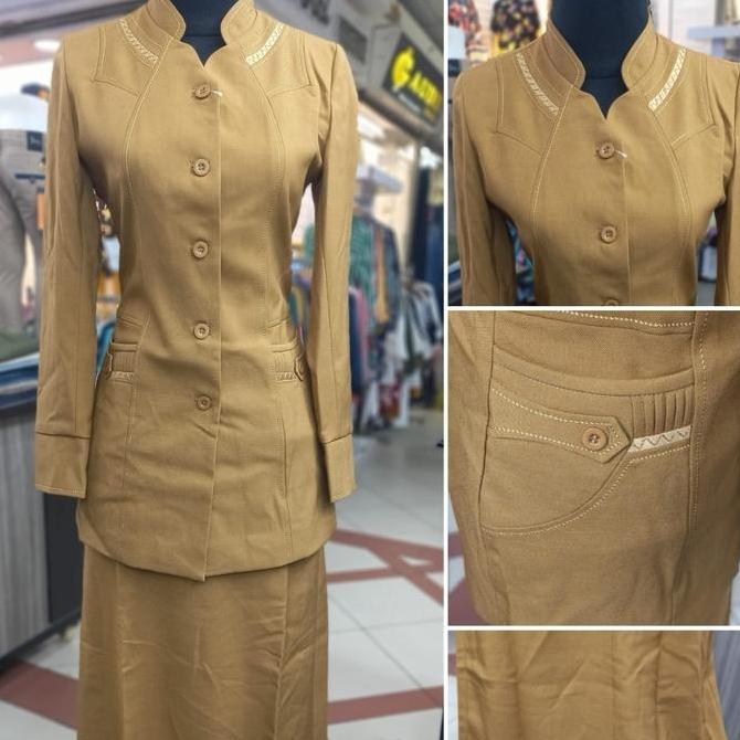 Set Blazer Baju Pemda Seragam Pns Wanita Khaki Keki Muslim Shanghai