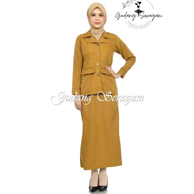 Setelan Seragam Pns Pemda Blazer Guru Coklat Dengan Rok & Celana