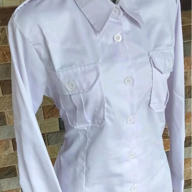Seragam Pdh Seragam Pppk Lengan Kancing Body Krah Berdiri Cewek Bahan Unione Tebal Putih Putih