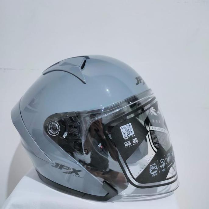 Helm Jpx Nova X Solid Dark Grey Gloss Black Double Visor Half Face