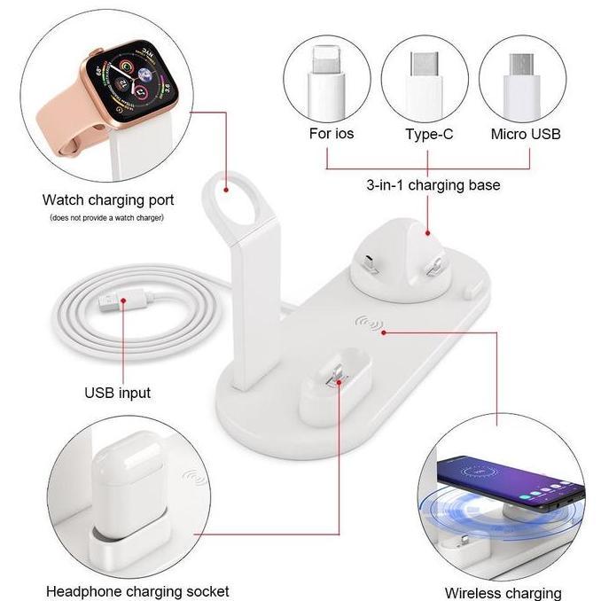 6 in 1 Wireless Charger Stand 15W Fast Charger 3 in 1 Dock Station Qi wireless charger With Phone Wa