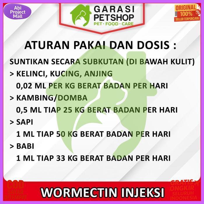 Premium Wormectin 20 Ml Obat Scabies Kutu Jamur Kelinci Kucing Anjing Wormectin 20Ml