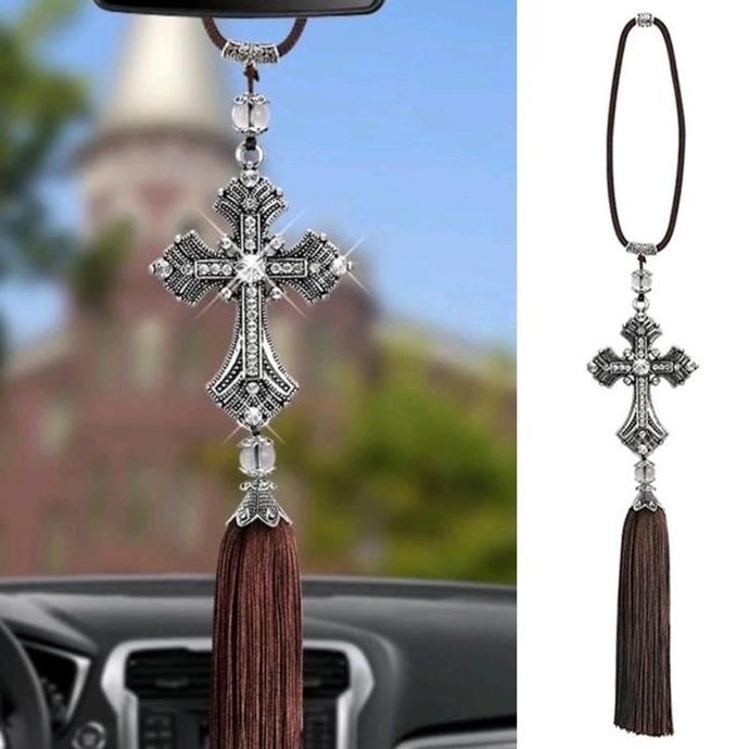 ALABASTER Salib gantungan mobil kristen car pendant Christ cross hanger silver