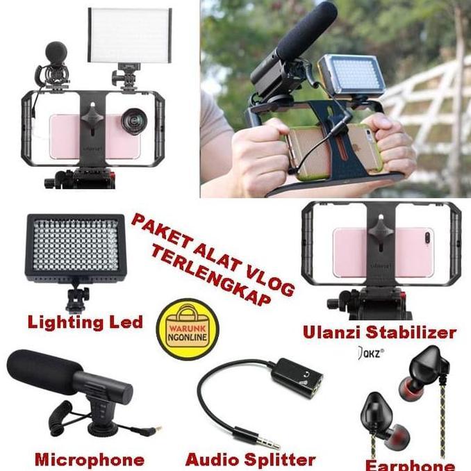 RURI PAKET LENGKAP Alat VLOG HP - YOUTUBER - STABILIZER - MIC - LED KAMERA