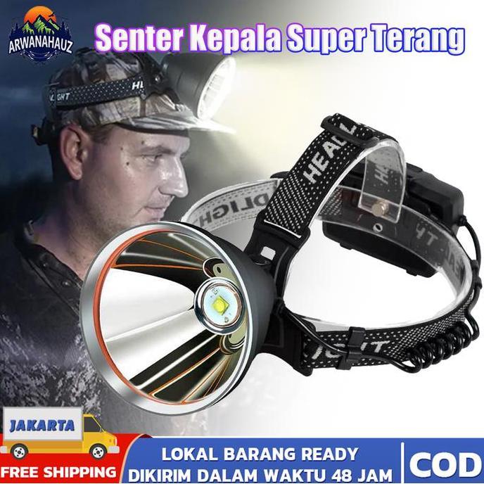 RURI Senter Cas Super Terang Kepala Anti Air Jarak Jauh /Senter Kepala Led Super Terang/Senter Kepal