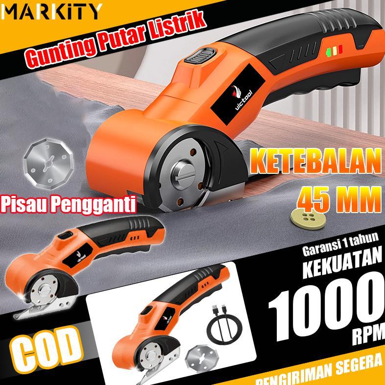 MARKITY Gunting Putar Listrik Mesin Pemotong Kain Gunting Lithium Listrik Pemotong Kain Nirkabel Por