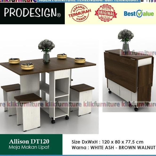 Allison Dt120 Prodesign Meja Makan Kayu Lipat Roda