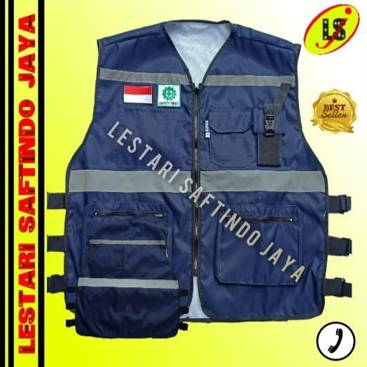 ROMPI SAFETY VEST TASLAN BIRU DONGKER-ROMPI SAFETY VEST PROYEK NAVY Promo Premium