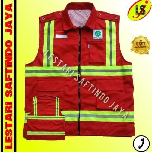 ROMPI SAFETY VEST PROYEK KERAH HSE MERAH-ROMPI SAFETY PROYEK TERBARU Promo Premium