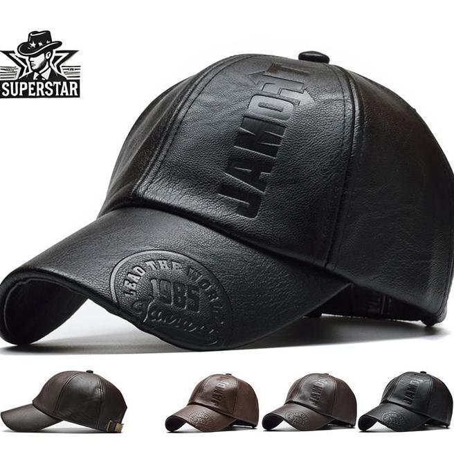 Topi Baseball Jamont Lead The World Logo Hat Casual Sport Pria Wanita Topi Kulit Leather Pu Dewasa B