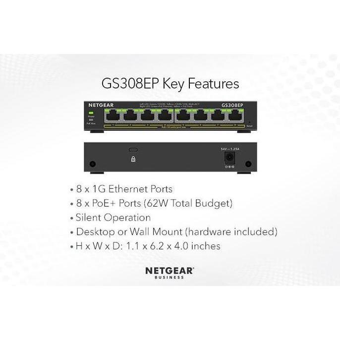 Netgear GS308EP 8-PORT GIGABIT ETHERNET SWITCH POE+ - GS 308EP