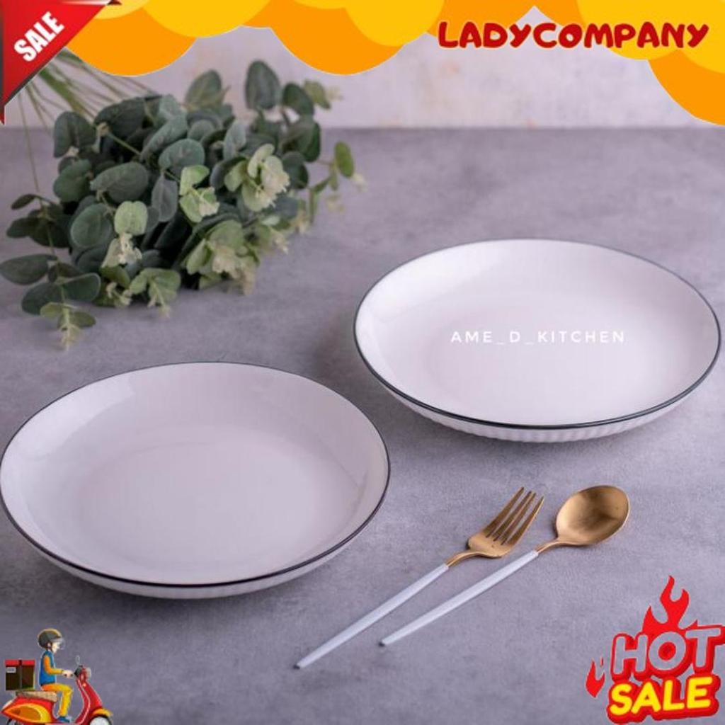 Harga Grosir Piring Bijian Bulat 7 Inch Keramik Putih Texture Garis Pelipit