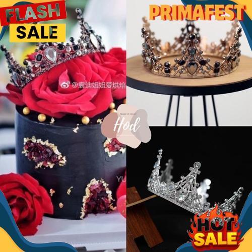 Teratas Topper Bold Crown Black Silver Dark Gold Hiasan Birthday Cake Tiara Hitam Mahkota Kristal Wa