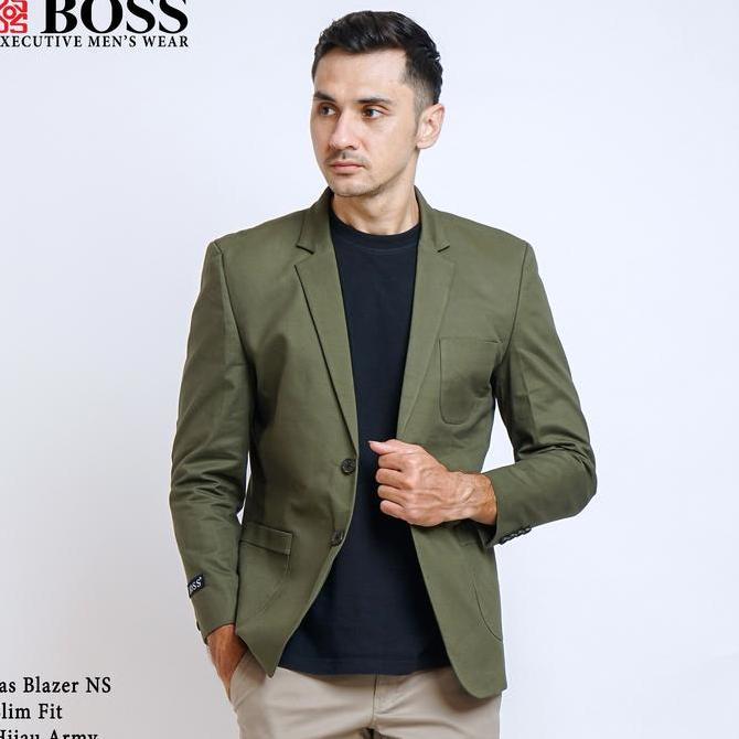 BOSS Jas Blazer Casual NS Slim Fit Hijau Army
