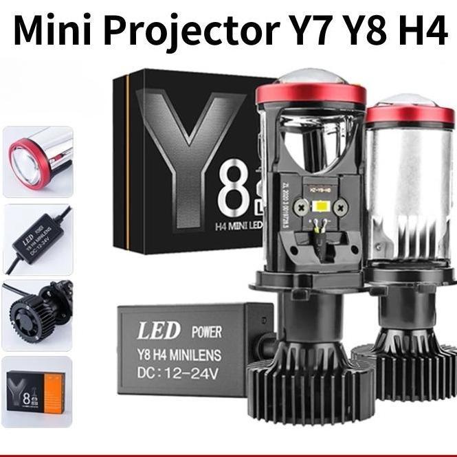2PCS Y7D Y8D Lampu LED Mobil Motor Mini Projie H4 60W LED Healight Lampu 8000LM 6000K
