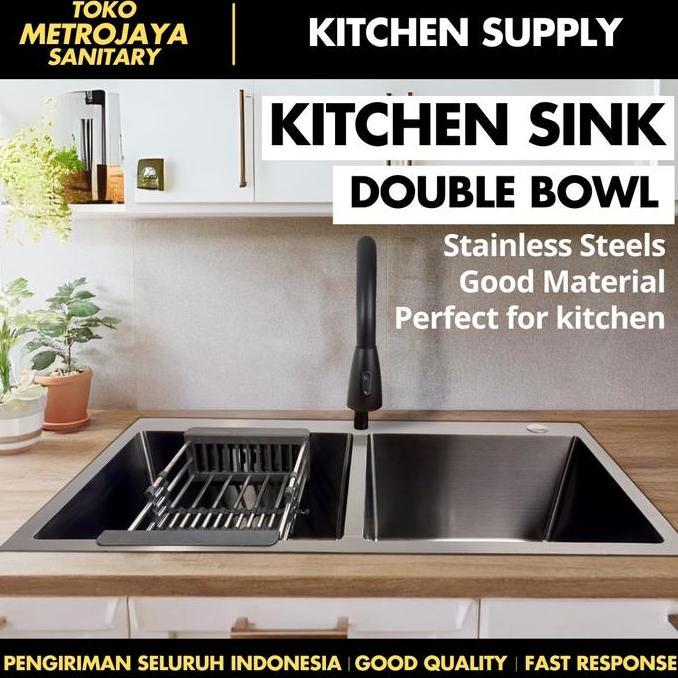 barkajule_ - kitchen sink 8245 black stainless steel wastafel dapur 2 lubang - wastafel stainless pr