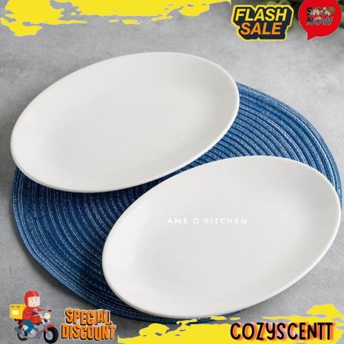 Bigdeal Piring Saji Oval Keramik Putih Bijian Tebal
