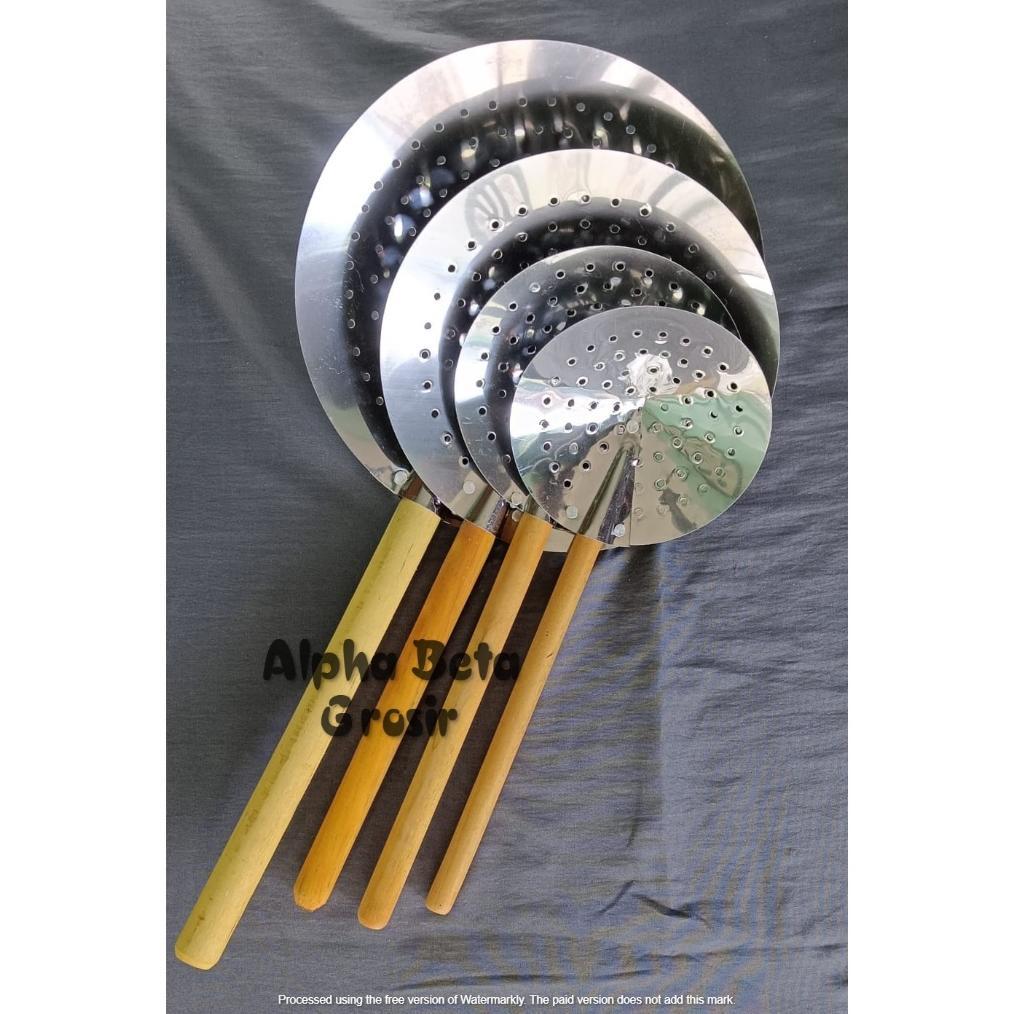 Bisa Cod Serok Gorengan / Peniris Minyak Goengan Gagang Kayu / Penyaring Minyak Goreng ||