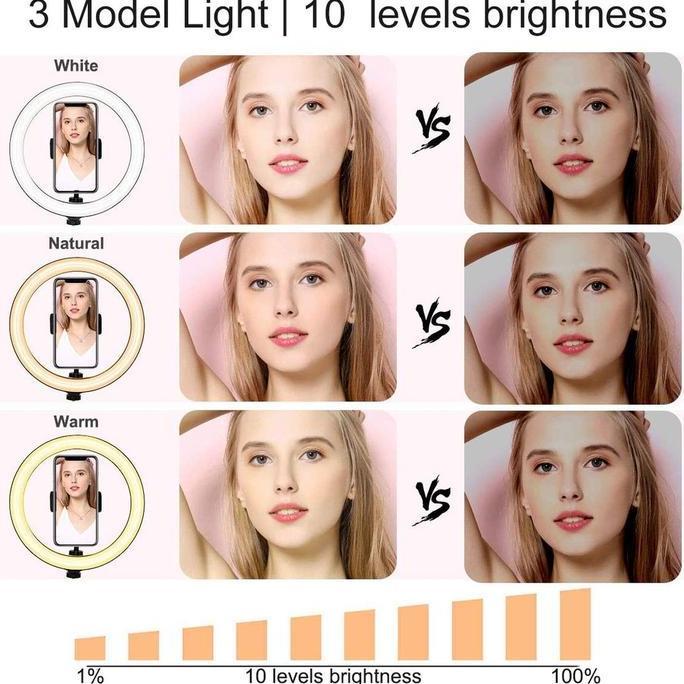 PAKET RING LIGHT BESAR 36CM + TRIPOD 2M Lampu Rias Make Up Vlog Video Studio Kamera Handphone Smartp