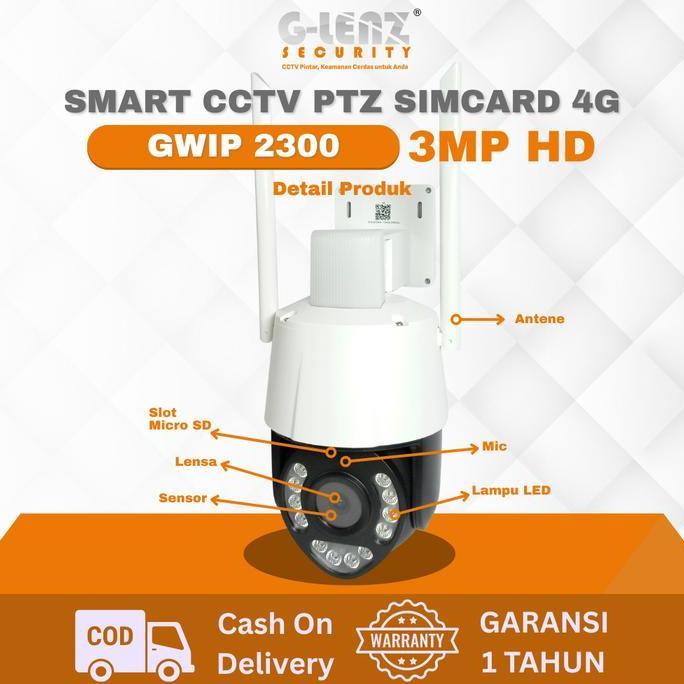 Glenz Cctv Sim Card 4G Gwip 2300 Hd 3Mp | Kamera Smart Cctv Ptz Sim Card 4G Full Color Night Vision 