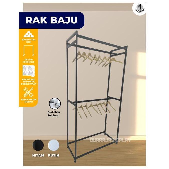 Drj - Gawang Baju Rak Gantungan Baju Full Kotak Gamis 2 Tingkat - Gawang Baju Besi - Rak Baju Besi -