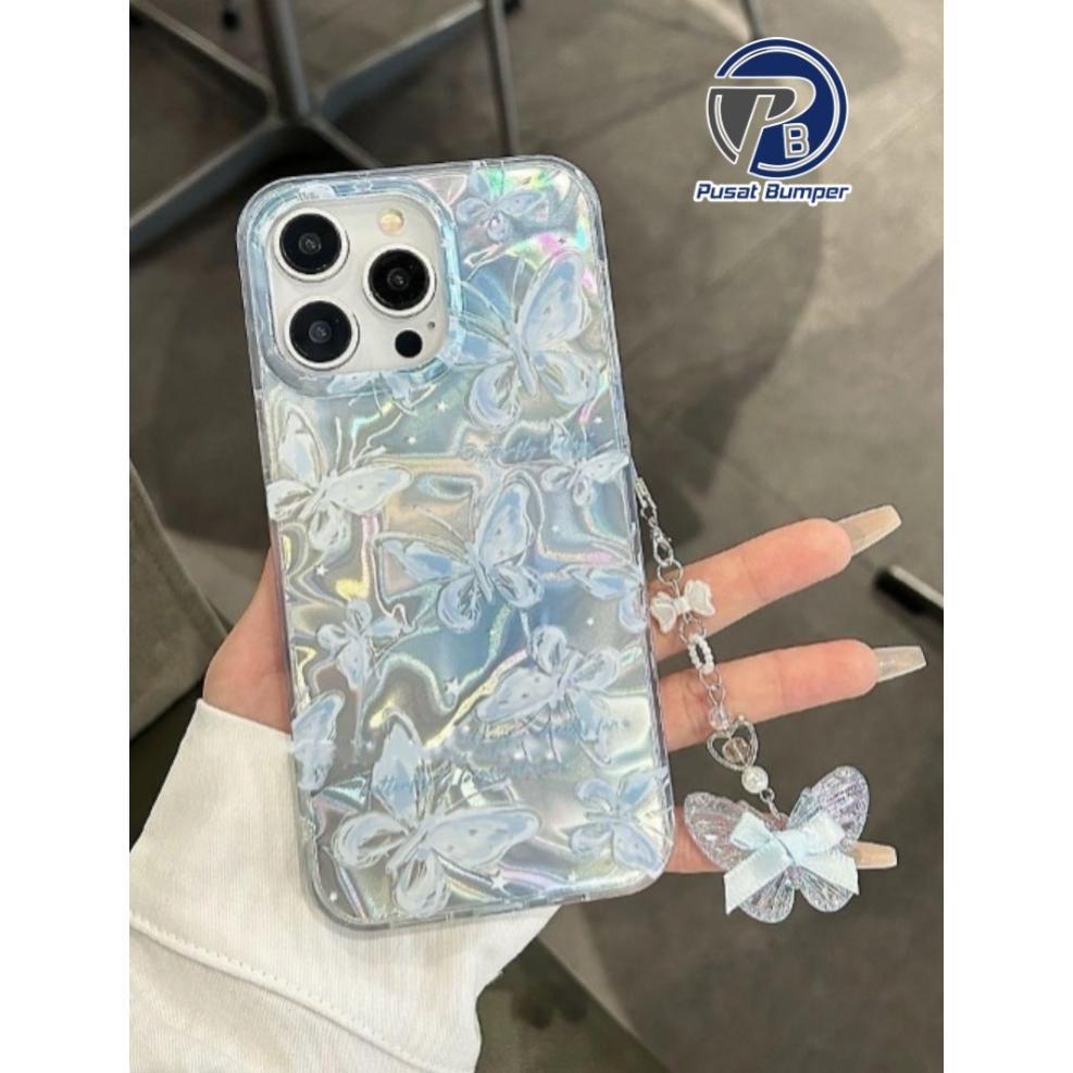 Gf21 Ss910 New Blue Butterfly Textured Waterry Ripple Hologram With Charm Case Iphone - Hardcase/Cas