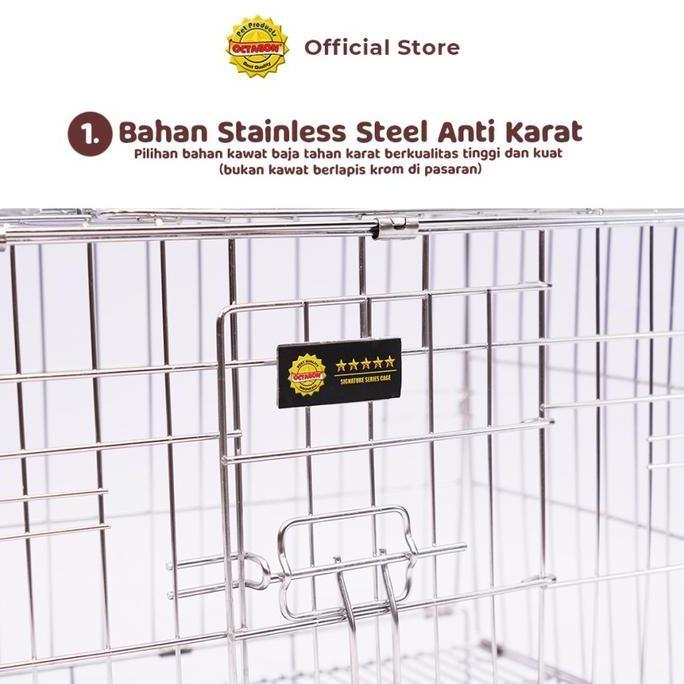 OCTAGON Kandang Lipat Stainless Steel 2 Pintu Anjing Kucing Kelinci Hewan Besi Anti Karat Besar Keci