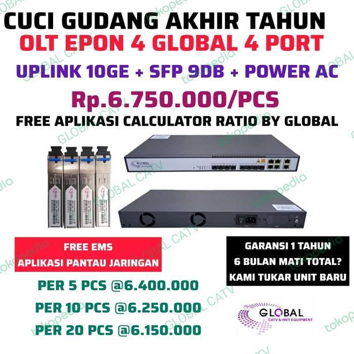 Olt Epon Global 4 Port Uplink 10Ge Sfp 9Db Power Ac Terlaris Best Quality 100% Original