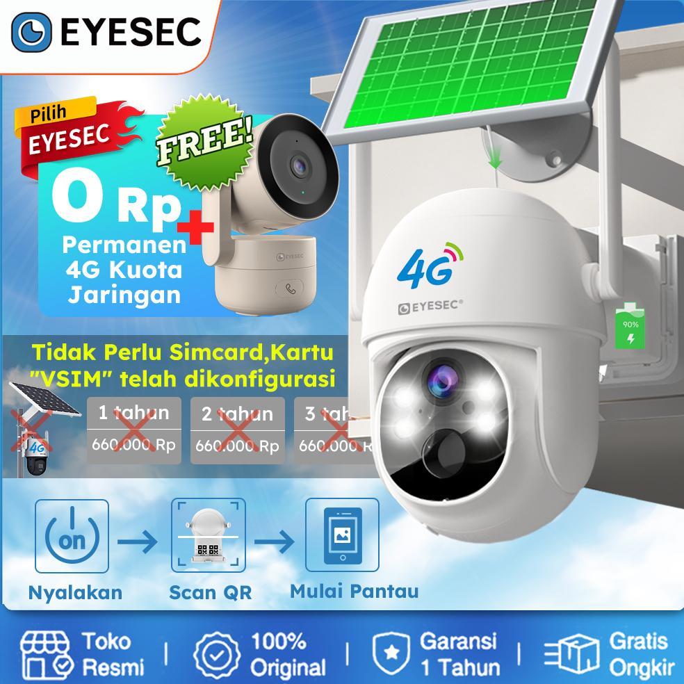 [Kuota 4G GRATIS Tanpa Batas] EYESEC CCTV 4G All Operator Tenaga Surya Outdoor Waterproof CCTV Garan