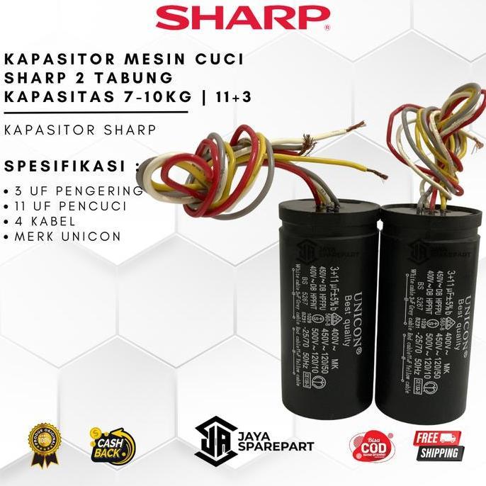 KAPASITOR MESIN CUCI SHARP 2 TABUNG KAPASITAS 7-10KG | 11+3 TERBARU
