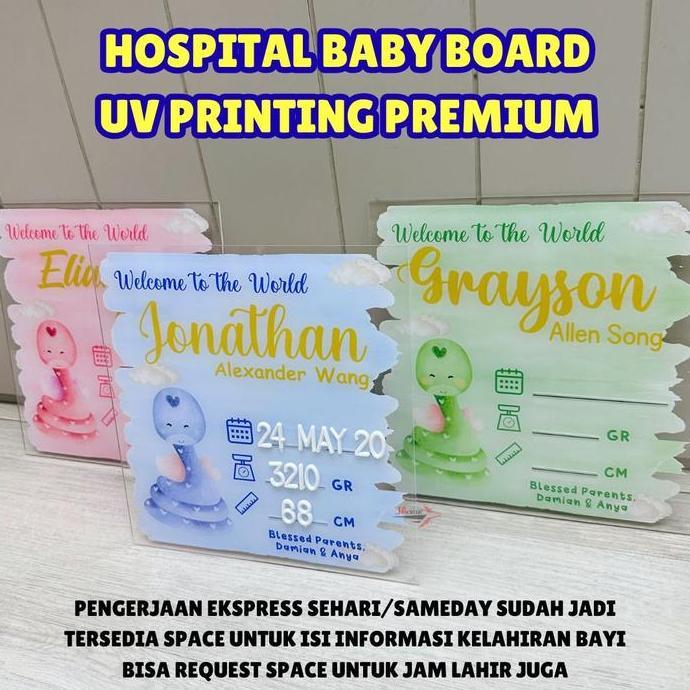 Hospital Baby Board UV Printing Premium Papan Bayi Baru Lahir Custom Nama & Data Lahir