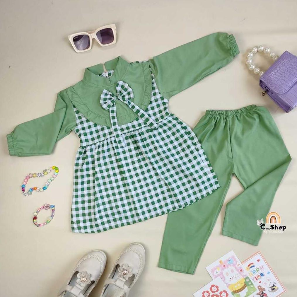 Kasil Pedia One Set Setelan Tunik Pita 2-10 Tahun / Setelan Zavina Haruka Panjang / Dress Pita Anak 