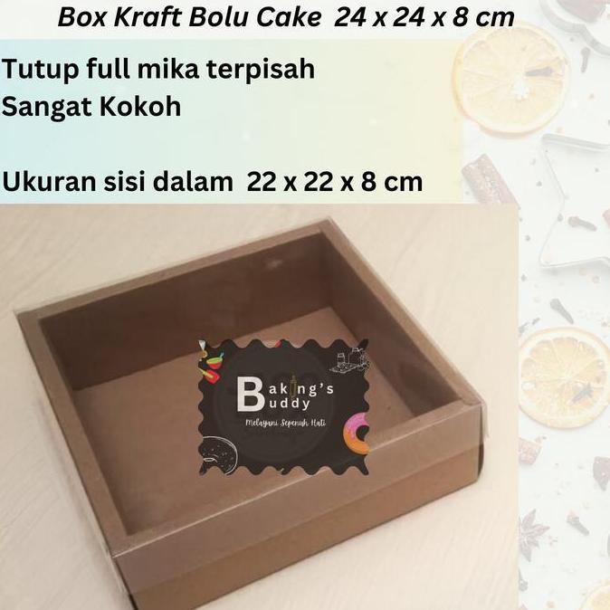 New- Box Kotak Bolu Cake Tutup Mika 22 x 22 x 8 cm