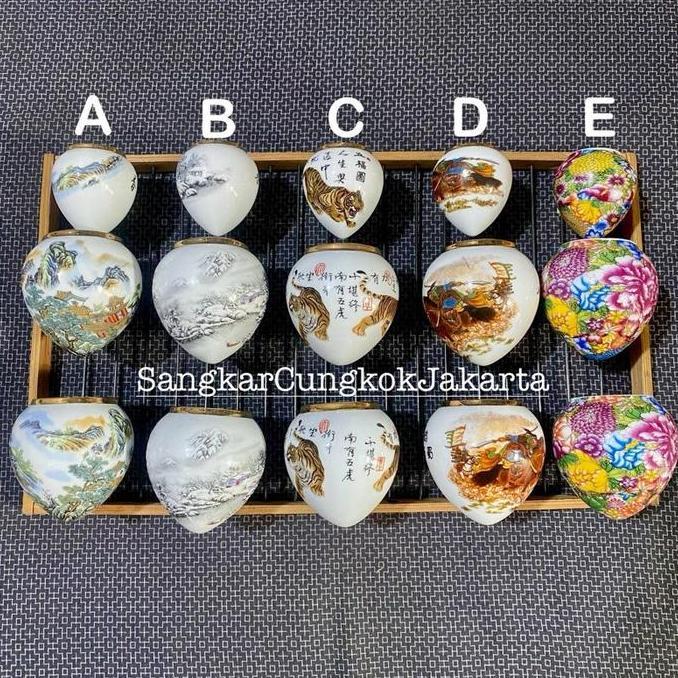 Cepuk Keramik Besar Mewah List Gold Murai Wambi Ori Cungkok Set3Pcs