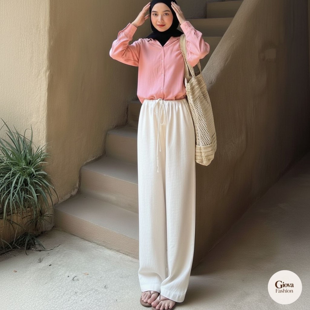 Tessa Linen Highwaist Loose Pants Wanita Cotton