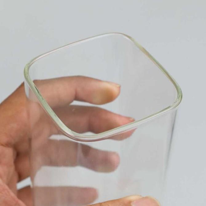 New- Gelas Kaca Bening Unik Kotak Kopi Minuman Borosilicate Transparan Cafe