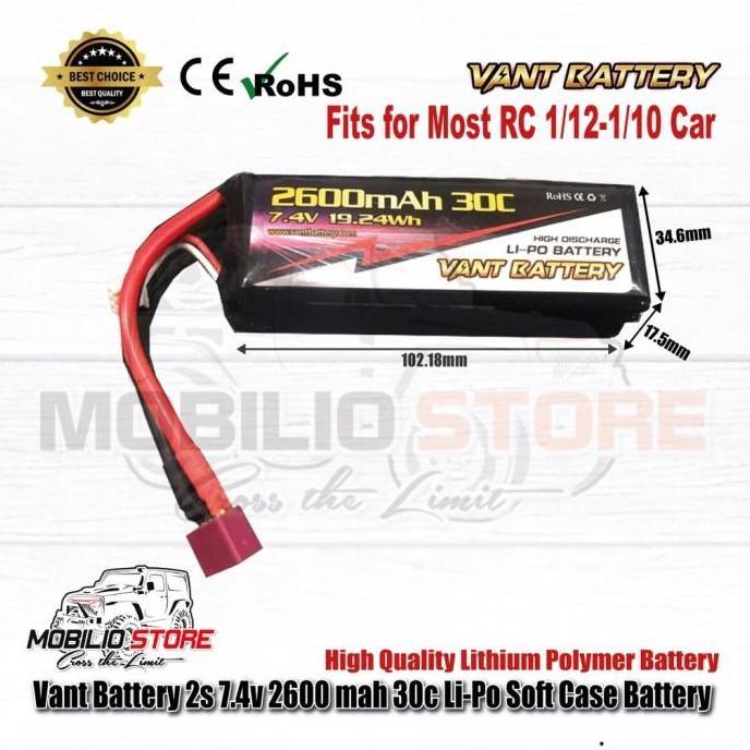 Vant Battery 7.4V 2S 2600 Mah Lithium Polymer Lipo Baterai Soft Case