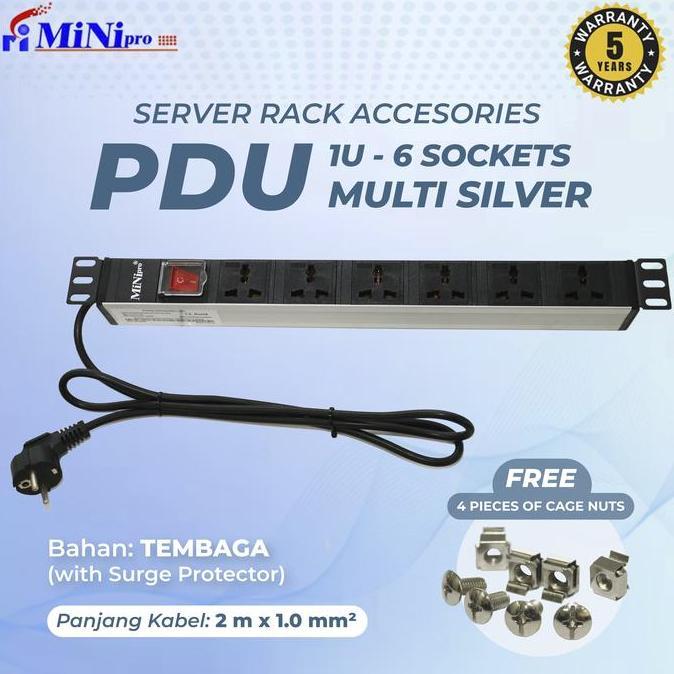 Murah Minipro Power Distribution Unit Rack Server 6 Port Multi Socket Silver/1U 6Way Pdu Multi Silve