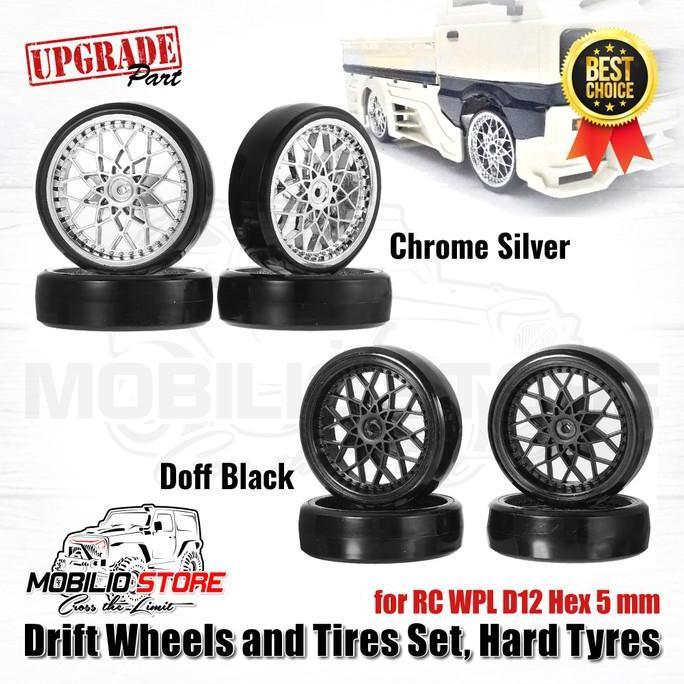 Ban Drift Wheels And Tires Set, Hard Tyres For Rc Wpl D12 Hex 5 Mm