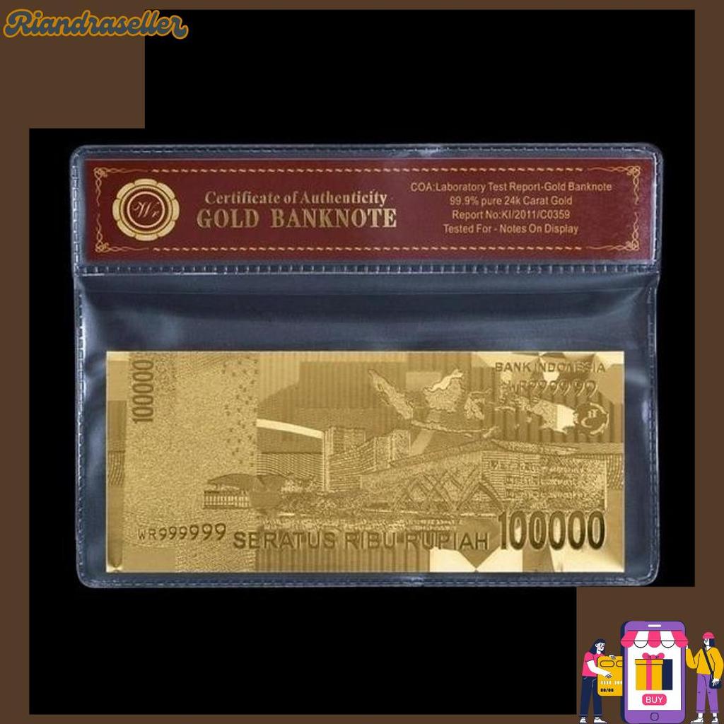 Bebas Ongkir Uang Replika 100.000 Rupiah Lapis Emas 24K Seratus Ribu Gold Plated