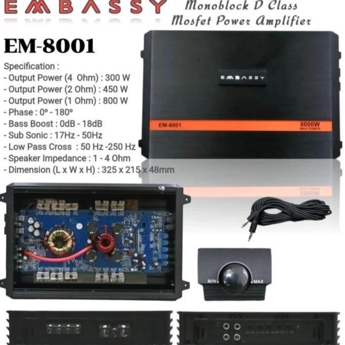 Murah Embassy Em-800.1 Amplifier Power D Class Audio Mobil Monoblok Subwoofer