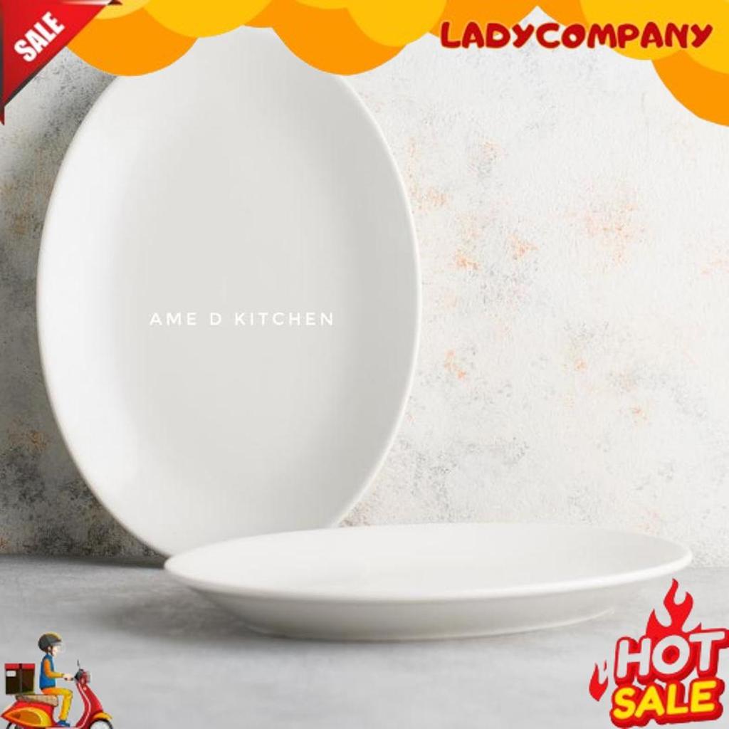 Unik Piring Saji Oval Keramik Putih Bijian Tebal