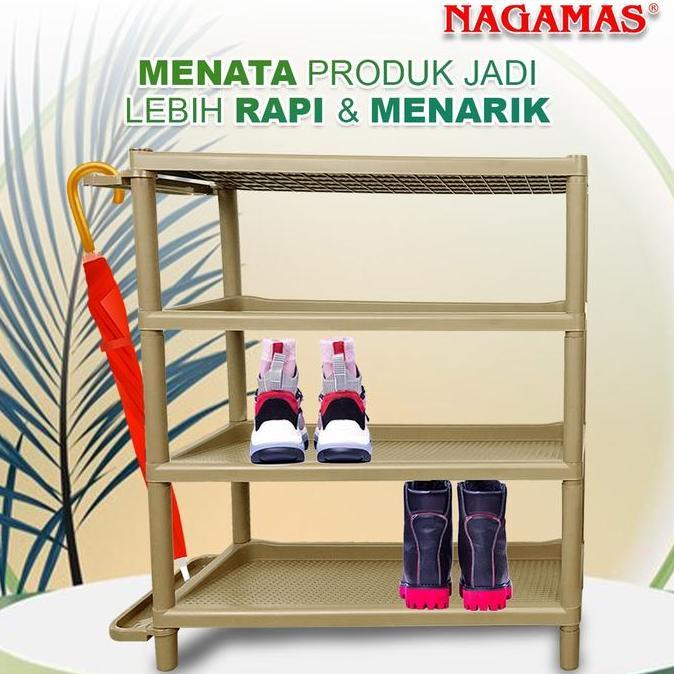 NAGAMAS Rak Sepatu Premium Sakura Besar 4 Susun / Rak Sepatu 4 Susun / Rak Serbaguna Plastik